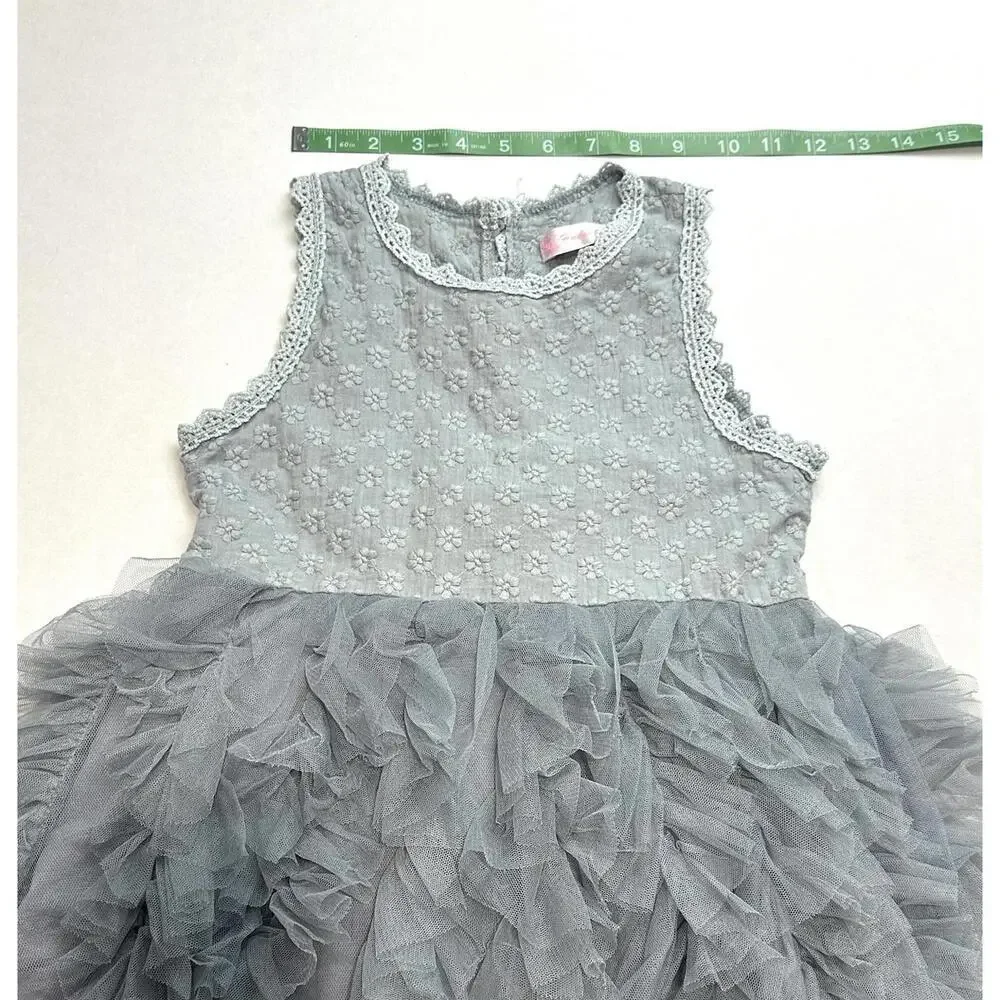 Hudiehua Girls Tutu Dress Tulle Sleeveless Floral Lace Gray  Size 130 cm US 8 - Picture 8 of 14